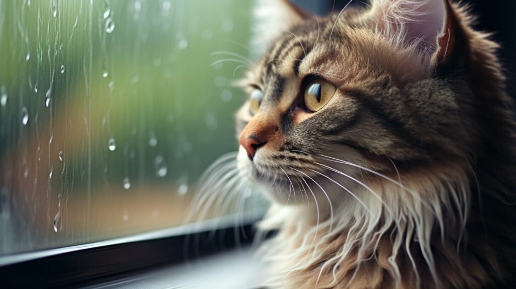 cat behaviour in rainy season